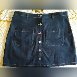 Modcloth stretch denim mini skirt with rainbow buttons plus